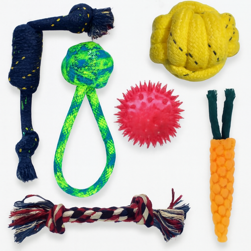 Rope Ball Rubber Squeaky Toy Set for Puppies Dogs
